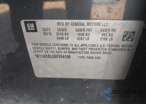 2014 Chevrolet Malibu 1Fl from USA, damaged, VIN 1G11A5SLXEF294199